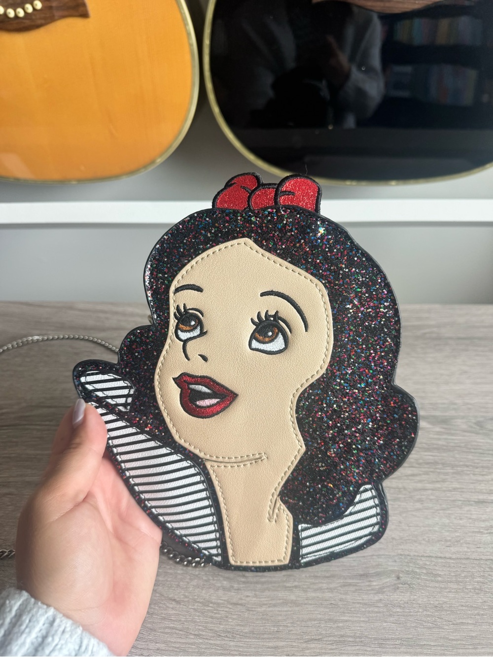 Whimsical Snow White Glitter Face Crossbody Bag - Beige & Black